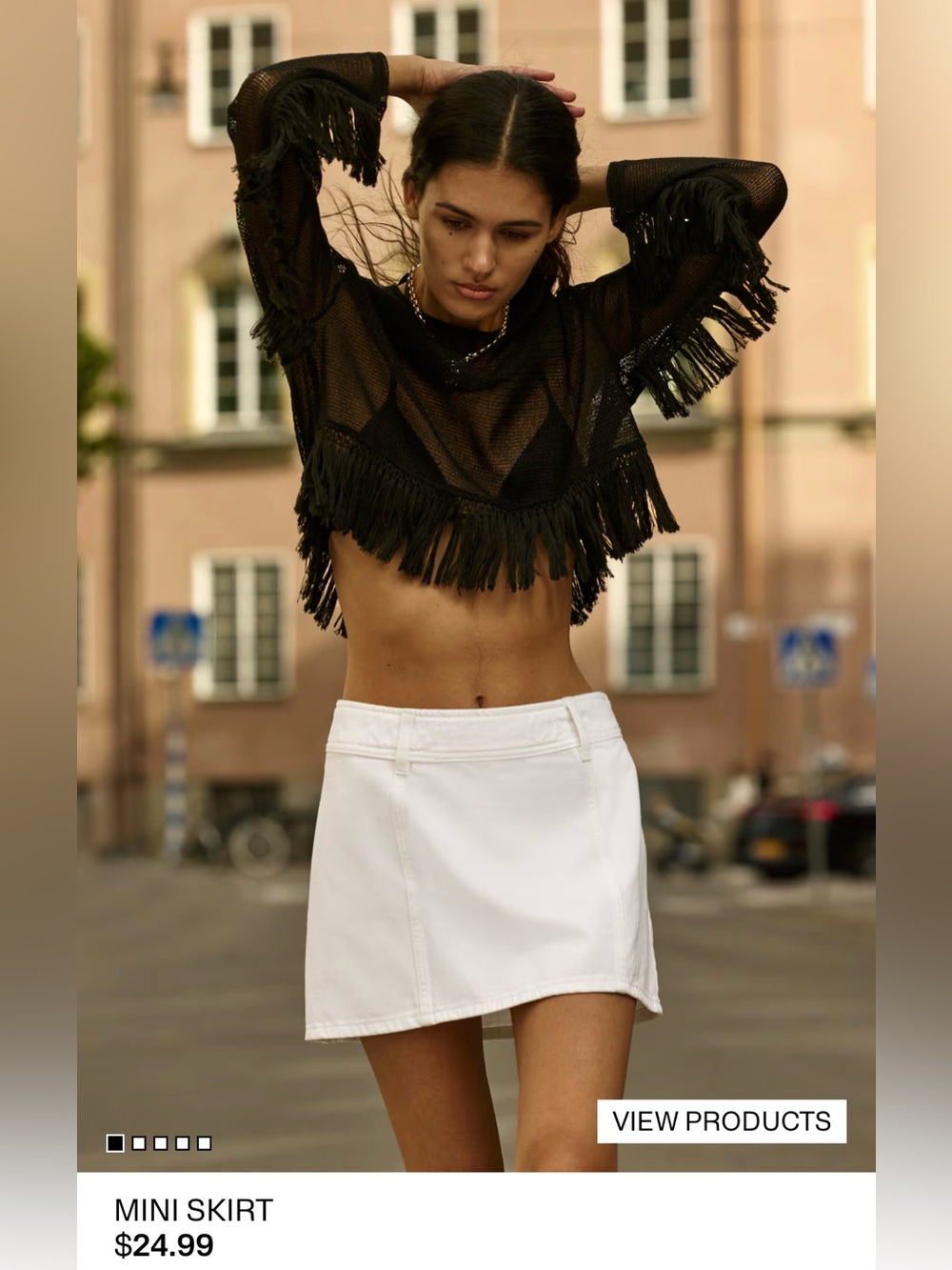 H&M DENIM MINI SKIRT White Skirt with zipper on the side SIZE 2 / 34